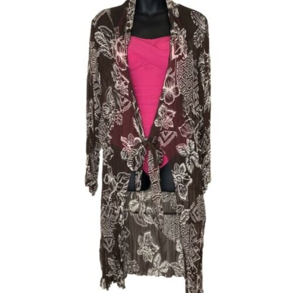 Chico's Brown Tropical Swim Cover Tie Front Sheer Beach Size 2 Marianne MSRP$108 - Picture 2 of 12